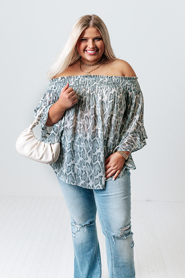 Madly In Love Snake Print Shift Top In Airy Blue Curves