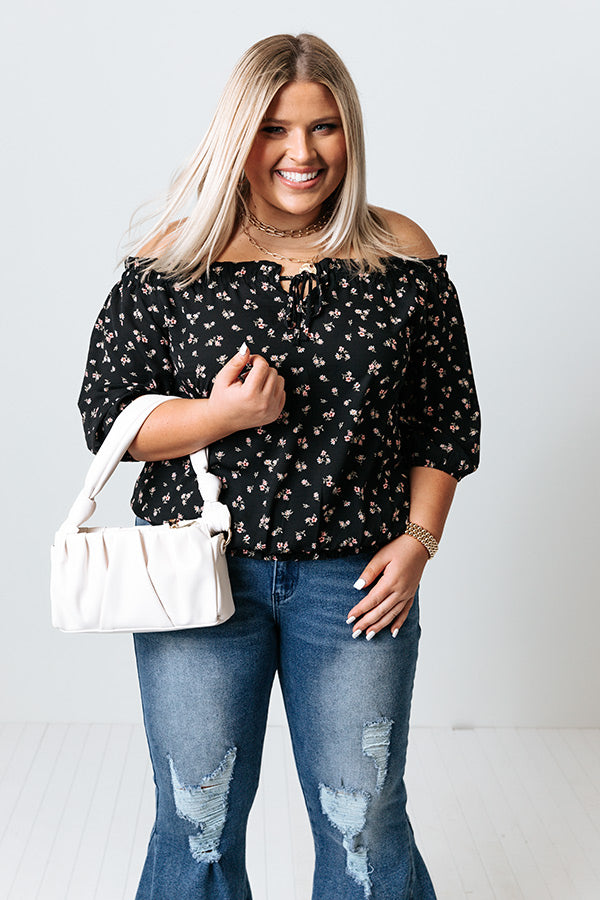 Oakcrest Off Shoulder Floral Top in Black Curves Image - 4