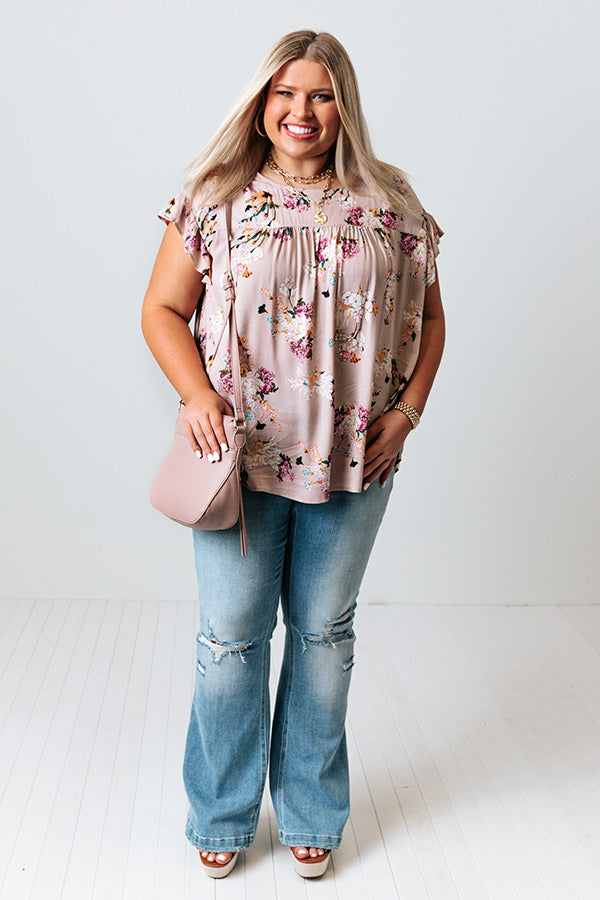 Floral Zone Shift Top in Iced Latte Curves Image - 1