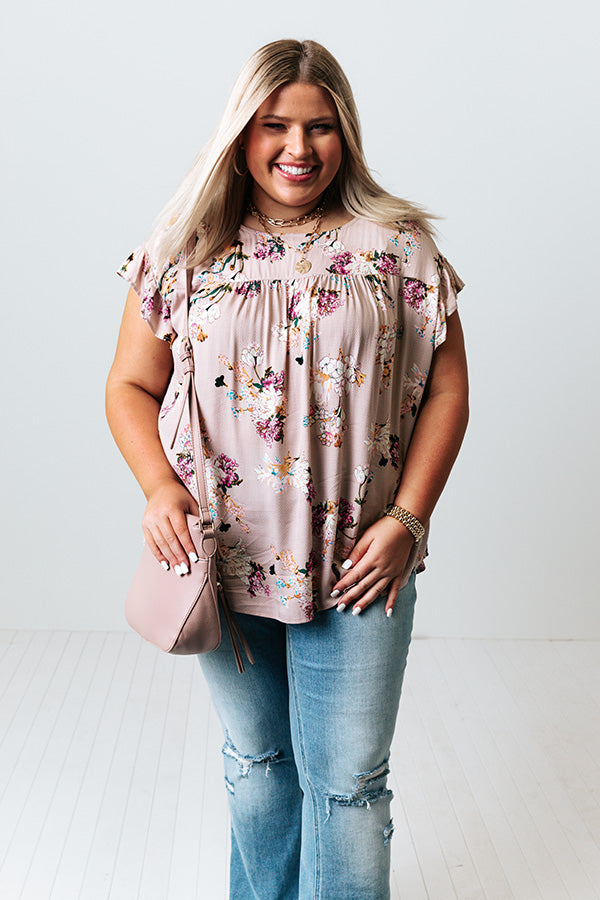 Floral Zone Shift Top in Iced Latte Curves Image - 2