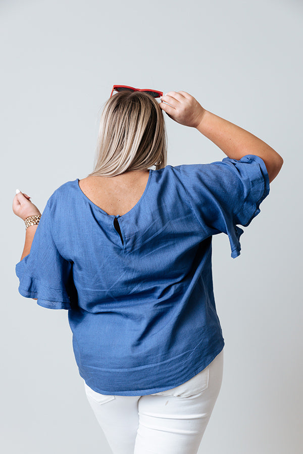 Ivywood Linen Blend Shift Top in Blue Curves Image - 3