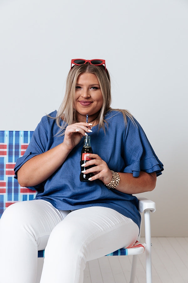 Ivywood Linen Blend Shift Top in Blue Curves Image - 4