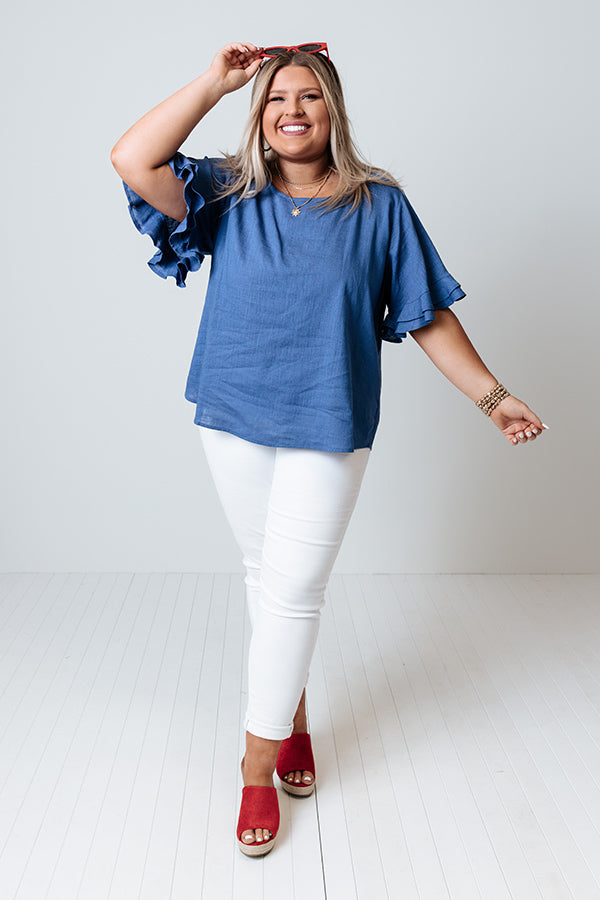 Ivywood Linen Blend Shift Top in Blue Curves Image - 2