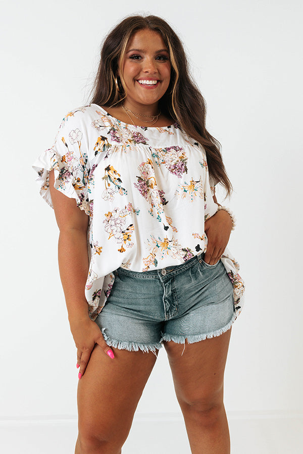 Floral Zone Shift Top in White Curves Image - 1