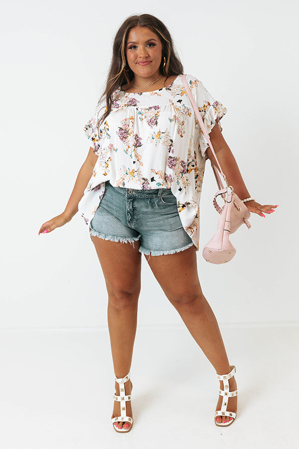 Floral Zone Shift Top in White Curves Image - 2