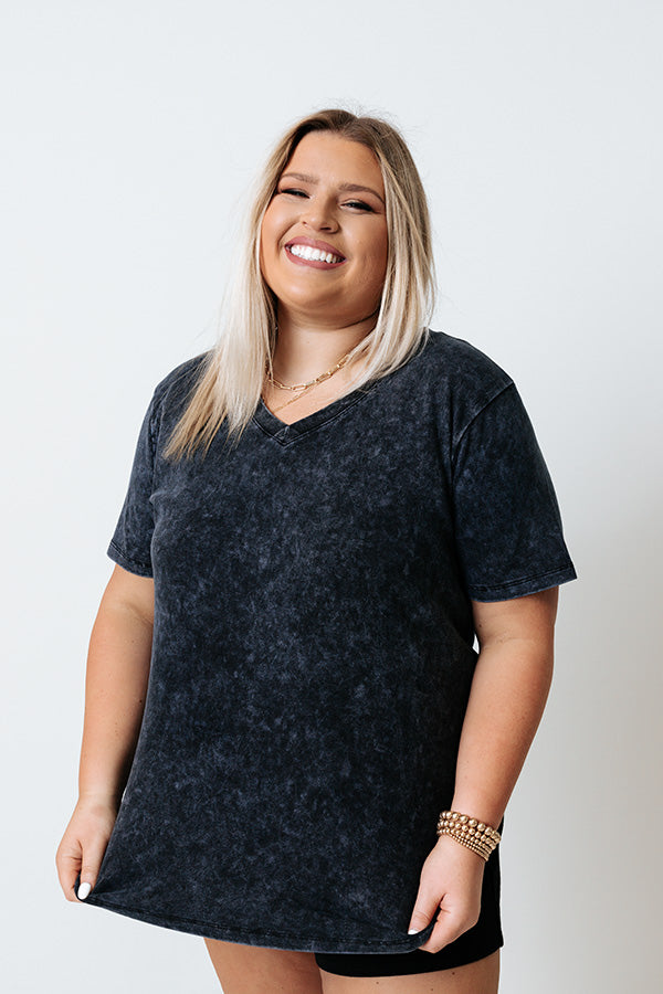 Joy Ride Mineral Washed Tee in Dark Navy Curves Image - 3