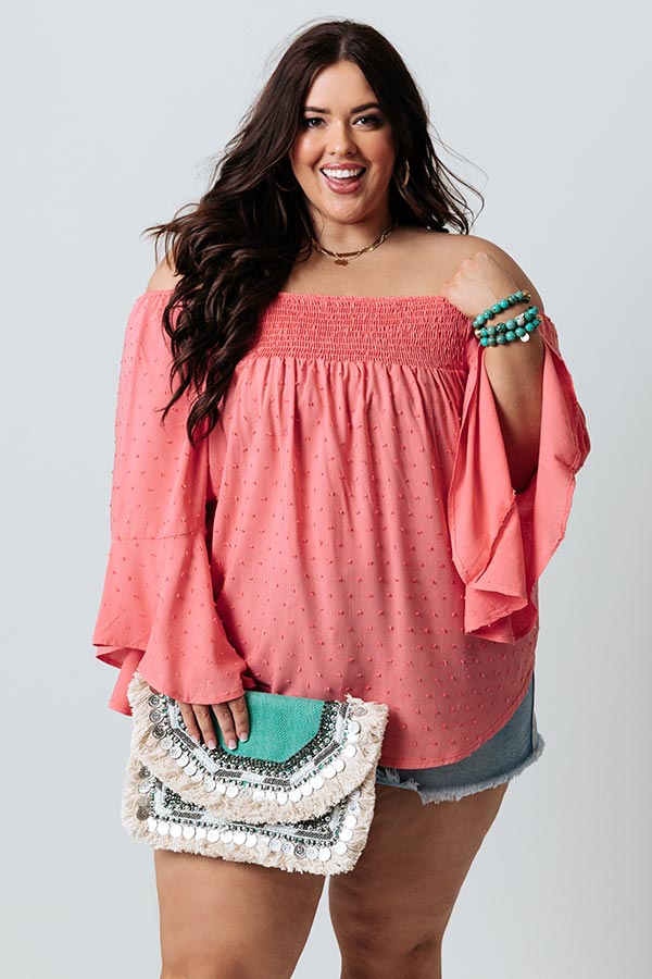 Countryside Charm Off Shoulder Shift Top in Pink Curves Image - 1