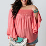 Countryside Charm Off Shoulder Shift Top in Pink Curves Image - 1