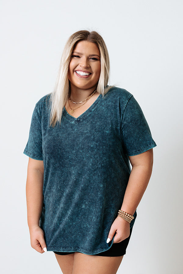 Joy Ride Mineral Washed Tee in Teal Curves Image - 3