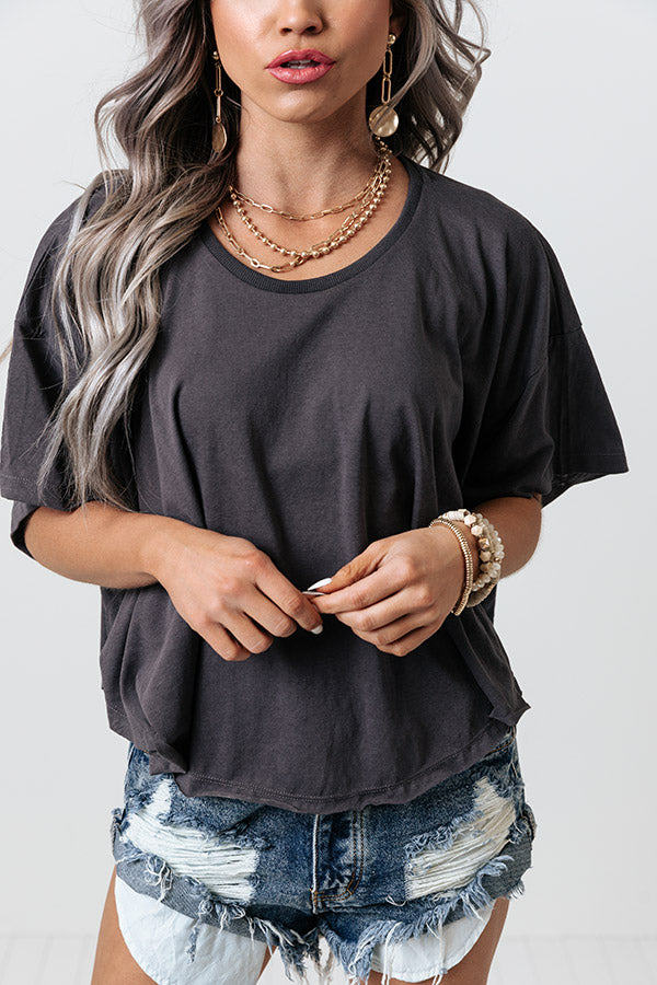 Lake Daze Crop Shift Tee In Charcoal Image - 3