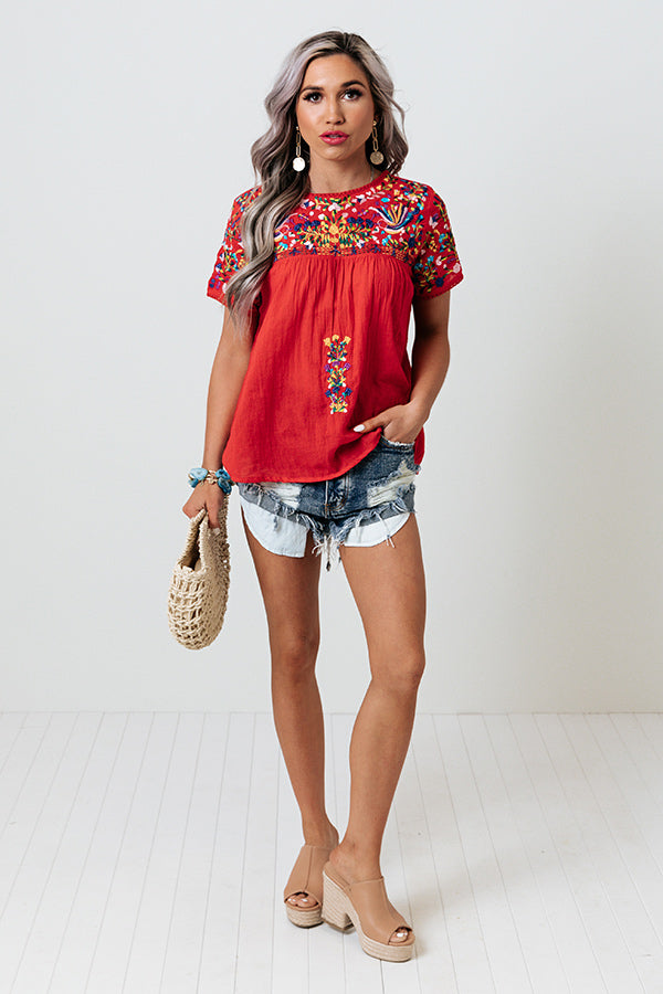 SanFran Sunshine Embroidered Top In Red