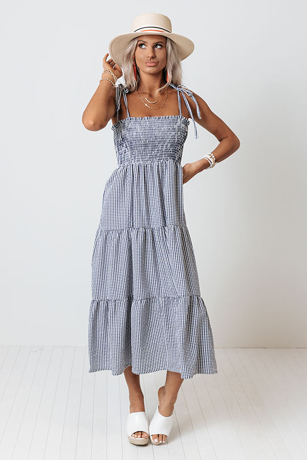 Free To Be Me Seersucker Midi In Navy Image - 4