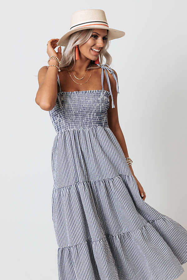 Free To Be Me Seersucker Midi In Navy Image - 2