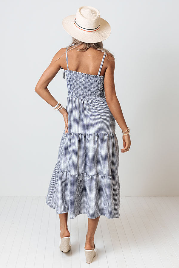 Free To Be Me Seersucker Midi In Navy Image - 5