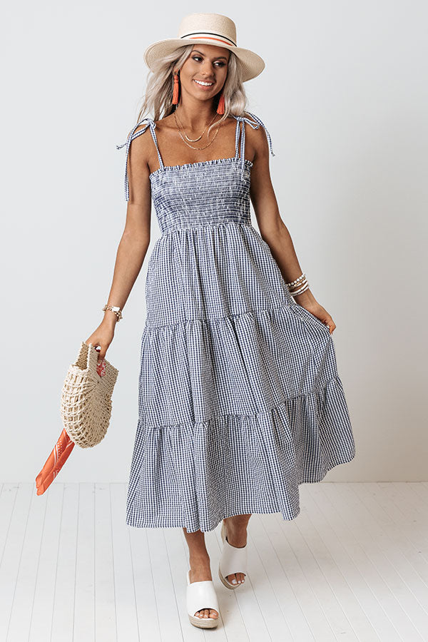 Free To Be Me Seersucker Midi In Navy Image - 3