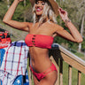 Americana Kisses Smocked Bandeau Bikini Top in Red Image - 1