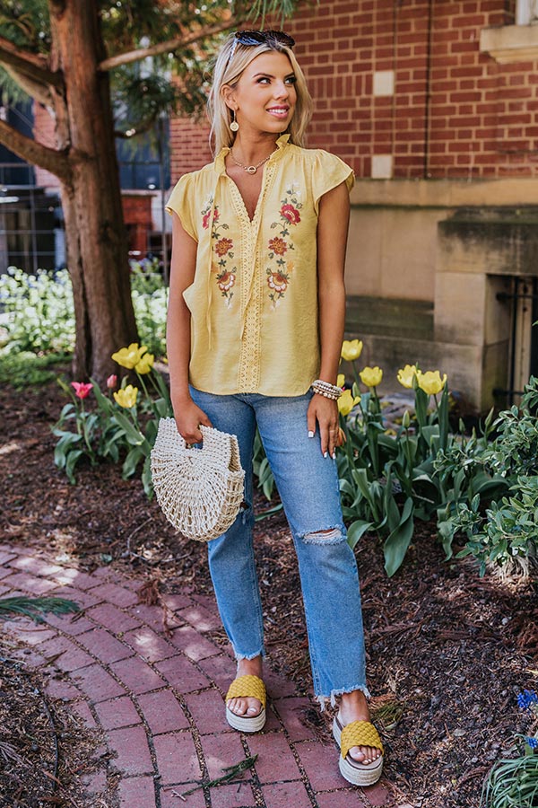 Yellow Summer Top With White Floral Embroidery main image 1