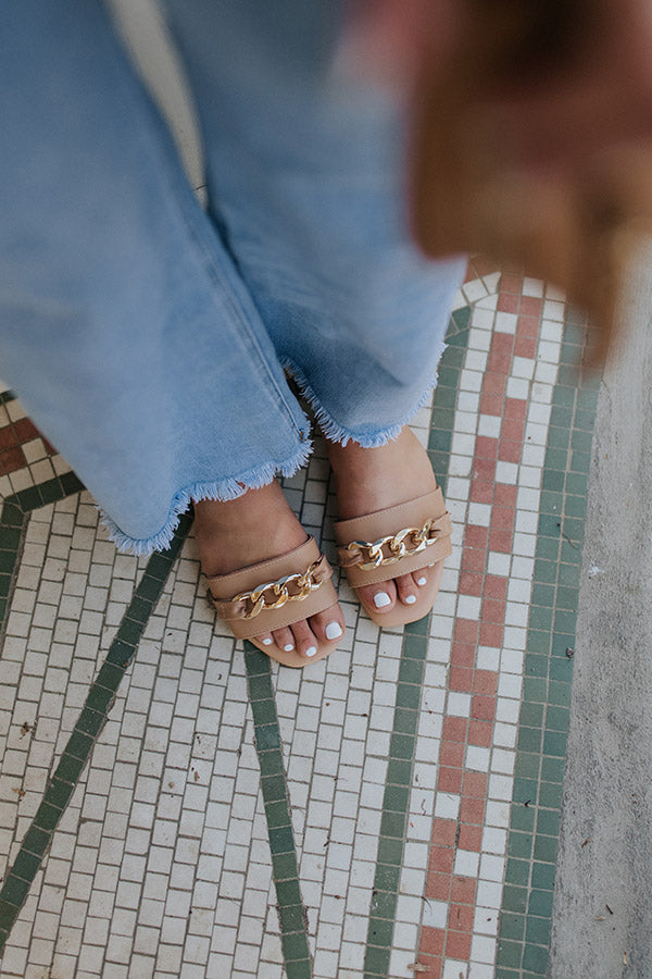 The Elyse Faux Leather Sandal In Tan Image - 3