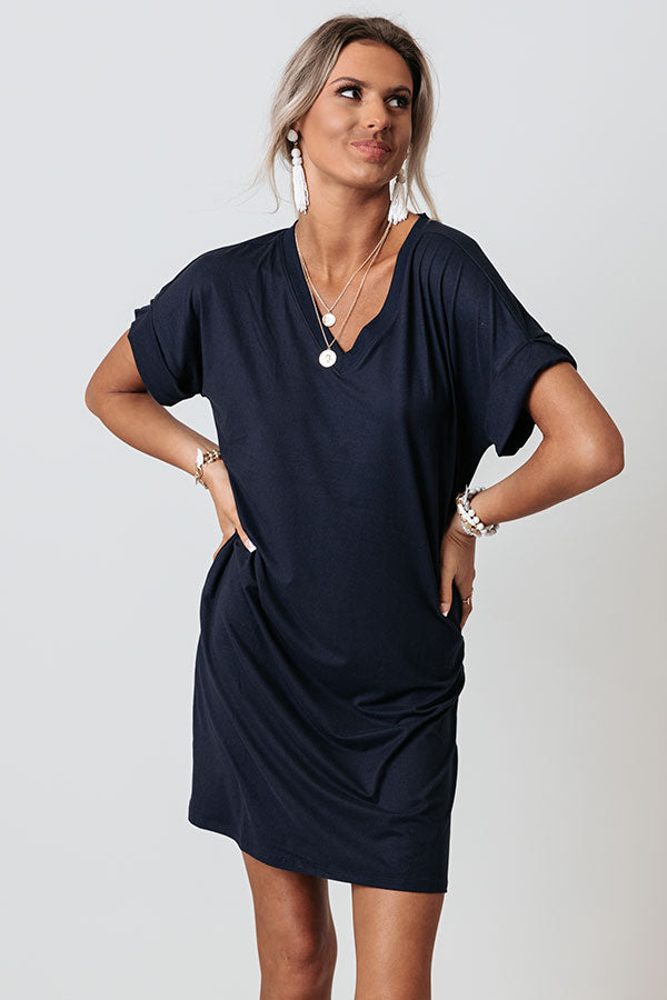 Press Rewind T-Shirt Dress In Navy Image - 2