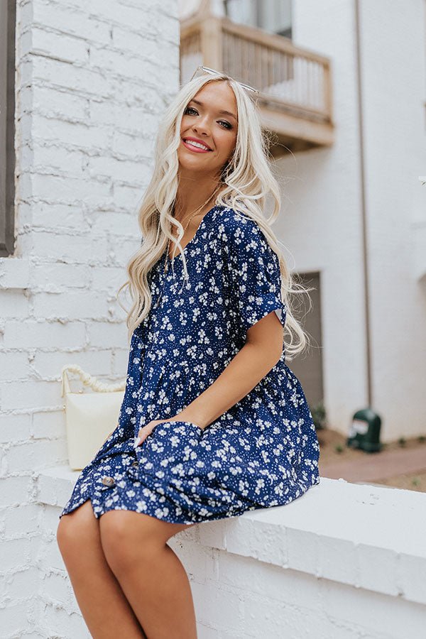Dance It Out Floral Babydoll Tunic Dress In Navy Image - 4