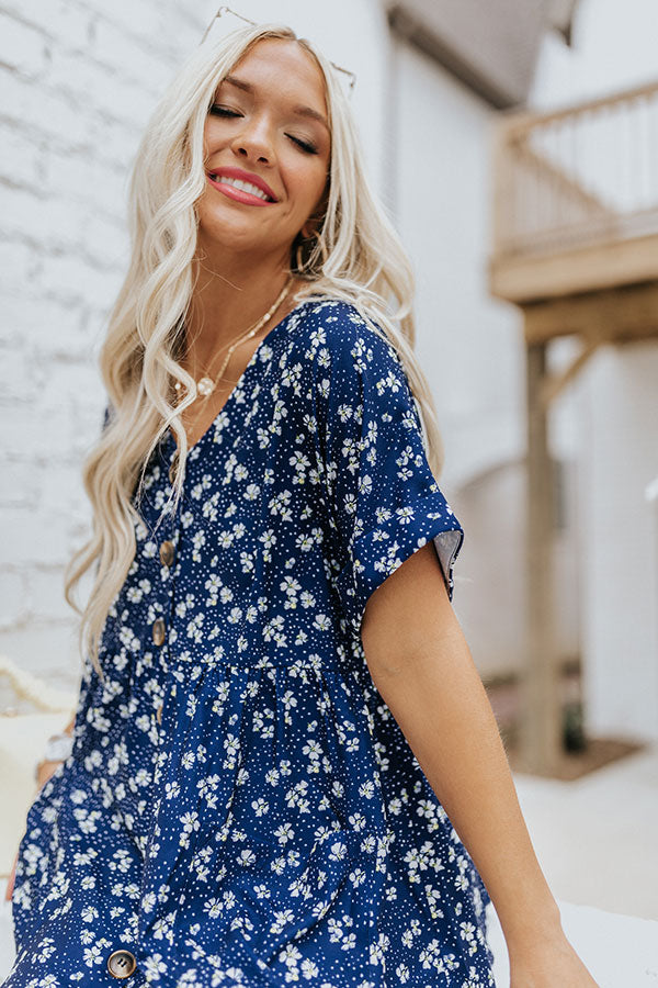 Dance It Out Floral Babydoll Tunic Dress In Navy Image - 5