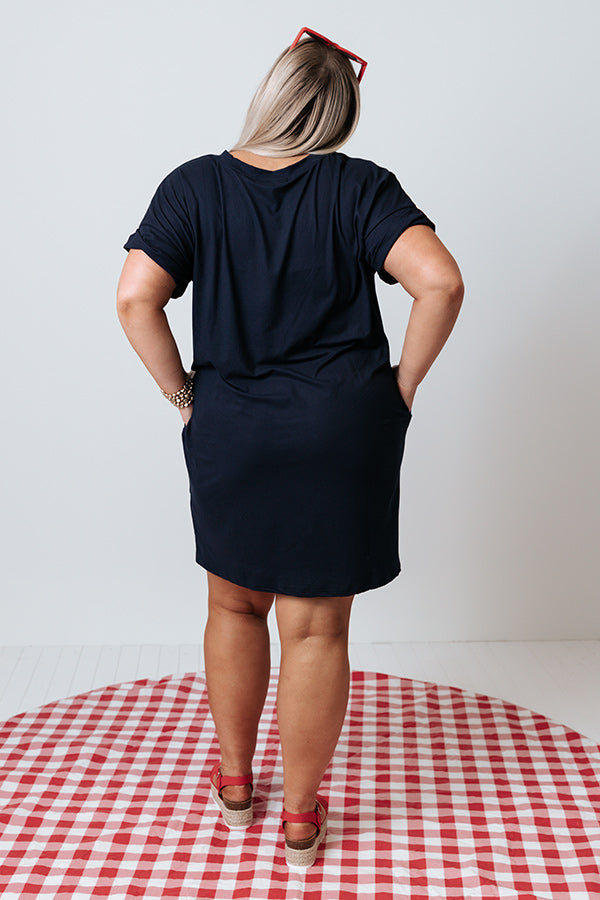 Press Rewind T-Shirt Dress In Navy Curves Image - 4