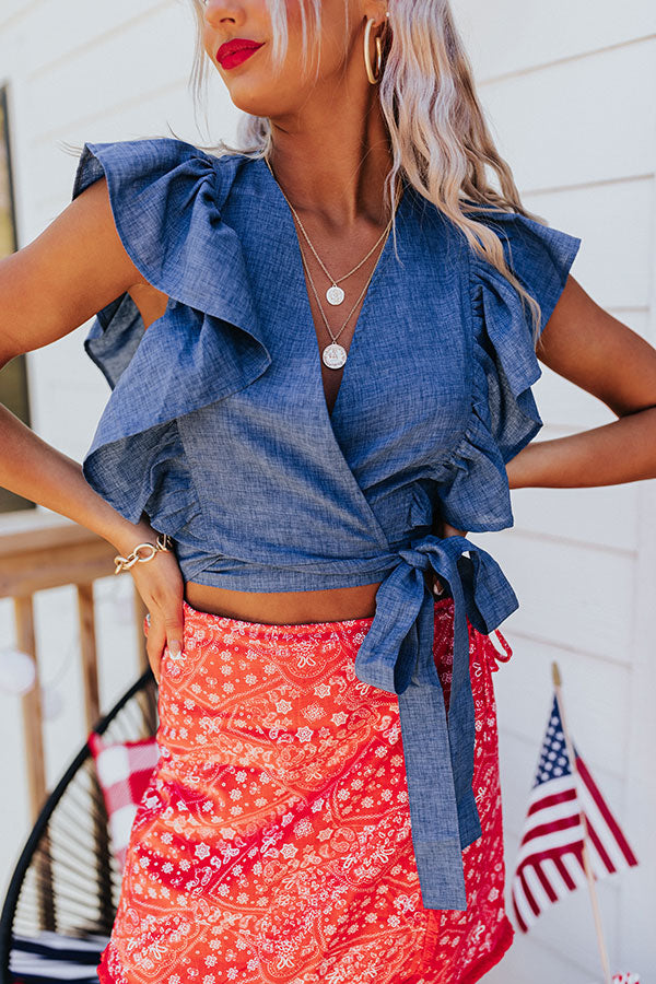 Saving Grace Wrap Top In Blue Image - 4