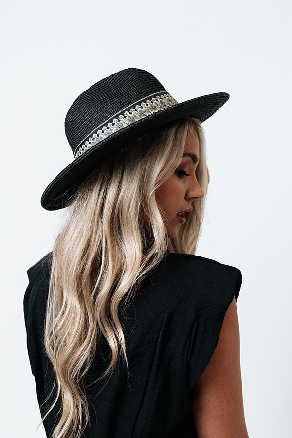 Bubbly On The Boat Raffia Hat In Black