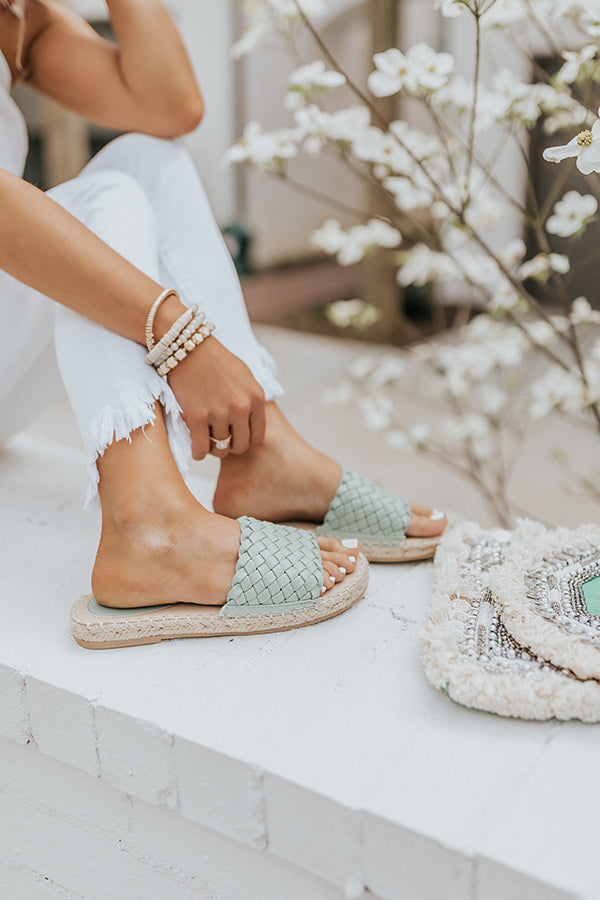 The Amias Faux Leather Woven Sandal In Pear