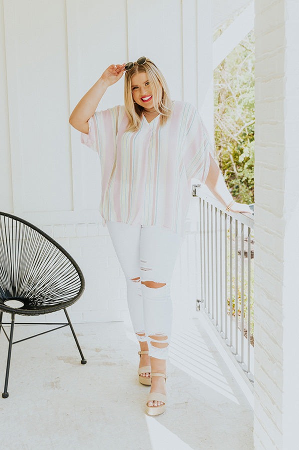 Uptown Babe Stripe Shift Top In Pink   Curves Image - 1