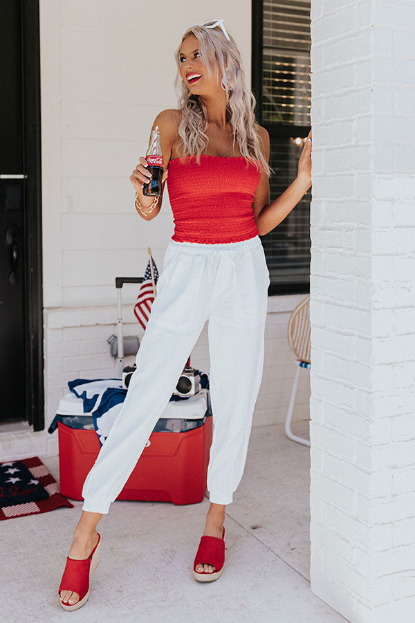 Parisian Countryside High Waist Joggers In White Image - 1