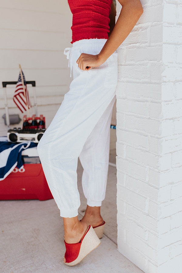 Parisian Countryside High Waist Joggers In White Image - 3