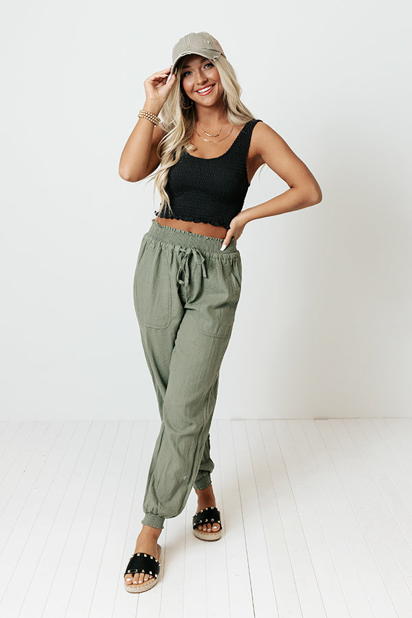 Parisian Countryside High Waist Joggers In Army Green Image - 1