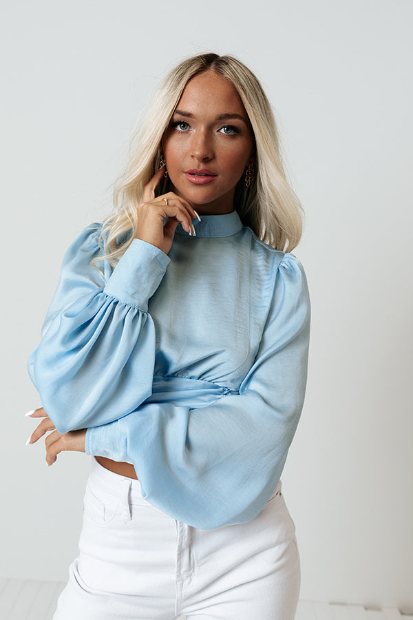 L.A. Date Night Satin Top In Sky Blue Image - 2