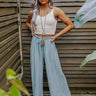 The Banks High Waist Linen-Blend Pants In Ocean Wave Image - 1