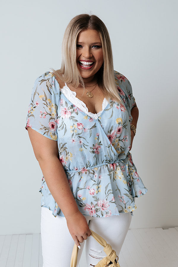 Carnation Kisses Chiffon Top In Sky Blue Curves Image - 2