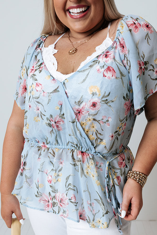 Carnation Kisses Chiffon Top In Sky Blue Curves Image - 3