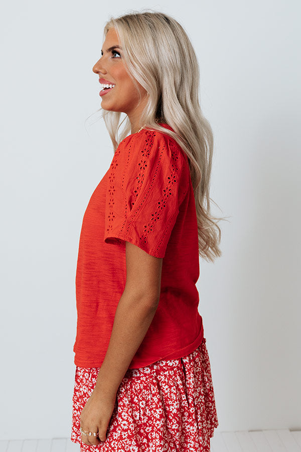 Upper West Side Story Eyelet Top In Scarlet Image - 4