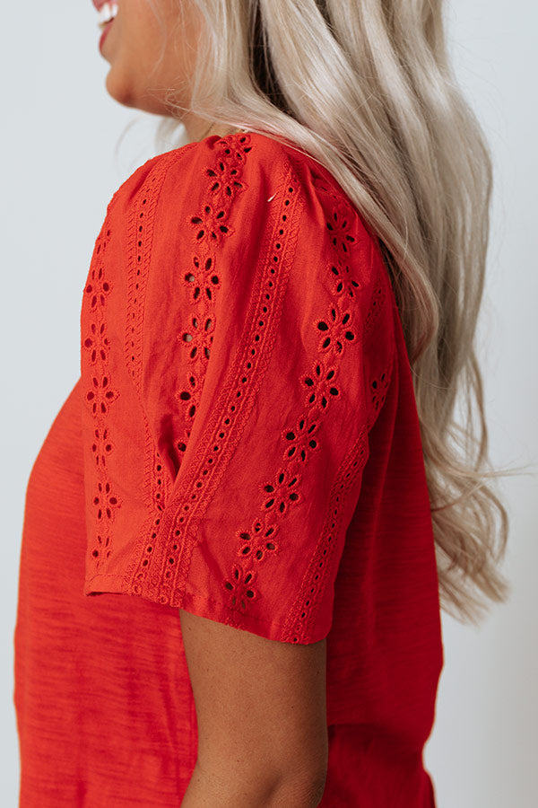 Upper West Side Story Eyelet Top In Scarlet Image - 3