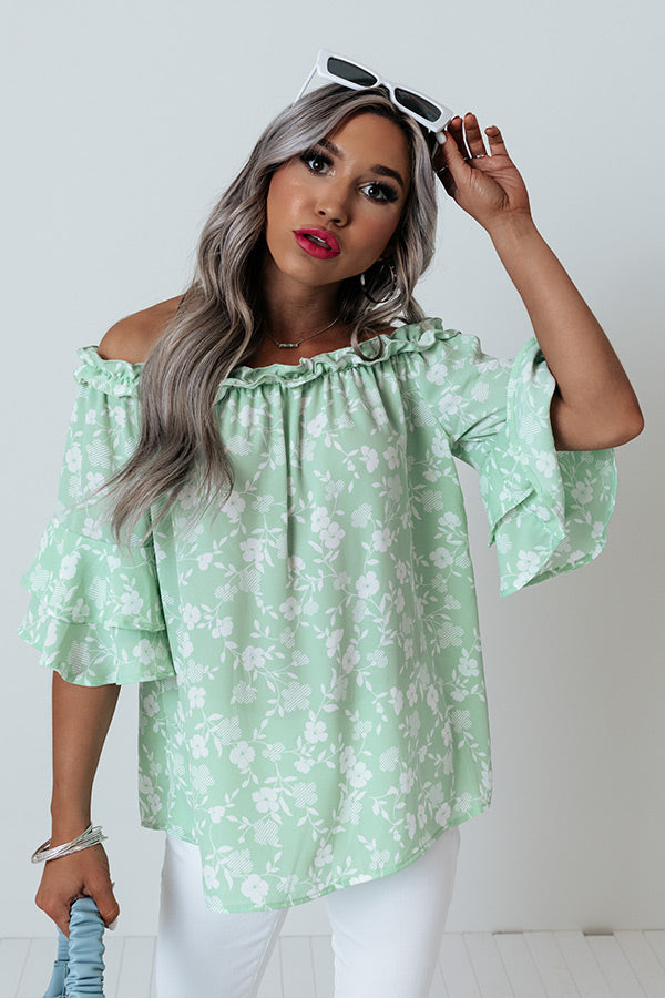 Best Song Ever Floral Shift Top In Sea Glass