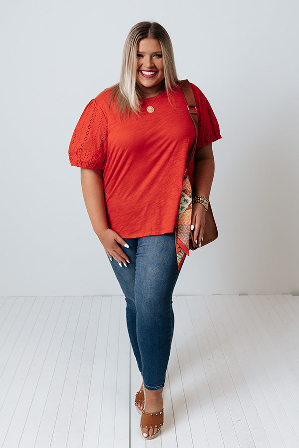 Upper West Side Story Eyelet Top In Scarlet Curves Image - 3