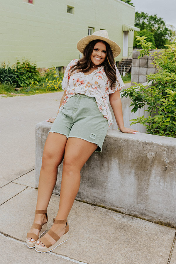 The Quincy High Waist Shorts In Sage Curves Image - 1