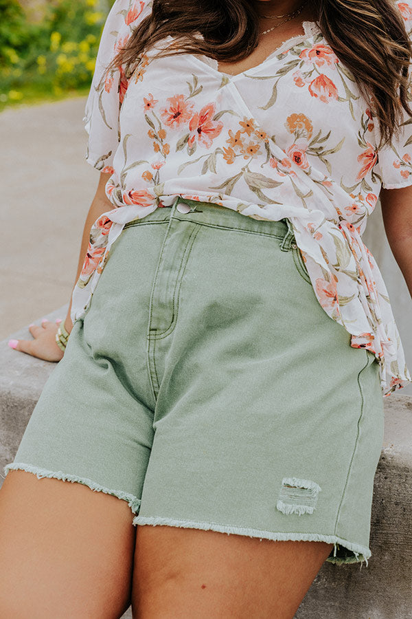 The Quincy High Waist Shorts In Sage Curves Image - 2