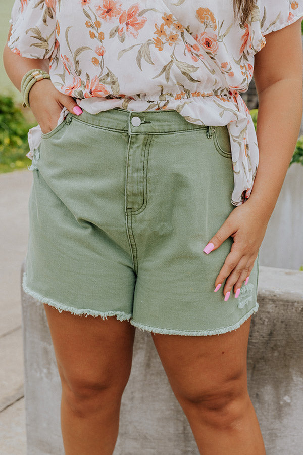 The Quincy High Waist Shorts In Sage Curves Image - 4