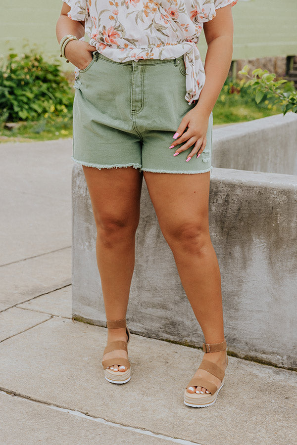 The Quincy High Waist Shorts In Sage Curves Image - 3