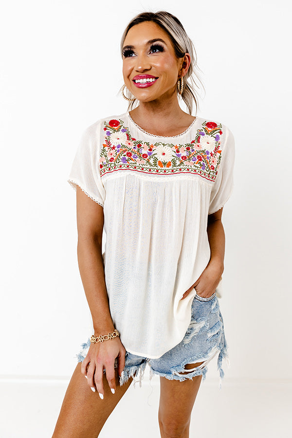 Dreamy Destination Embroidered Shift Top In Red
