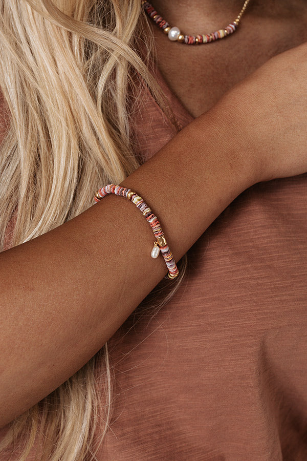 Kendra Scott Lila Vintage Gold Stretch Bracelet In Pastel Shells Image - 2