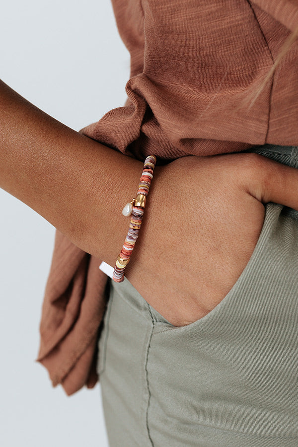 Kendra Scott Lila Vintage Gold Stretch Bracelet In Pastel Shells Image - 1