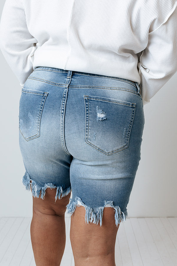 The Camry High Waist Distressed Shorts In Light Wash   Curves Image - 5