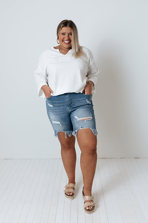The Camry High Waist Distressed Shorts In Light Wash   Curves Image - 2